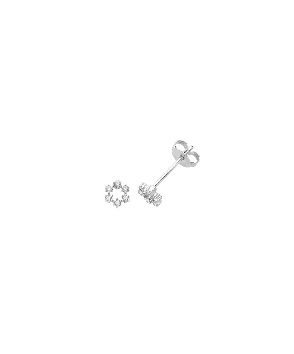 Silver CZ Flower Shape Stud Earrings