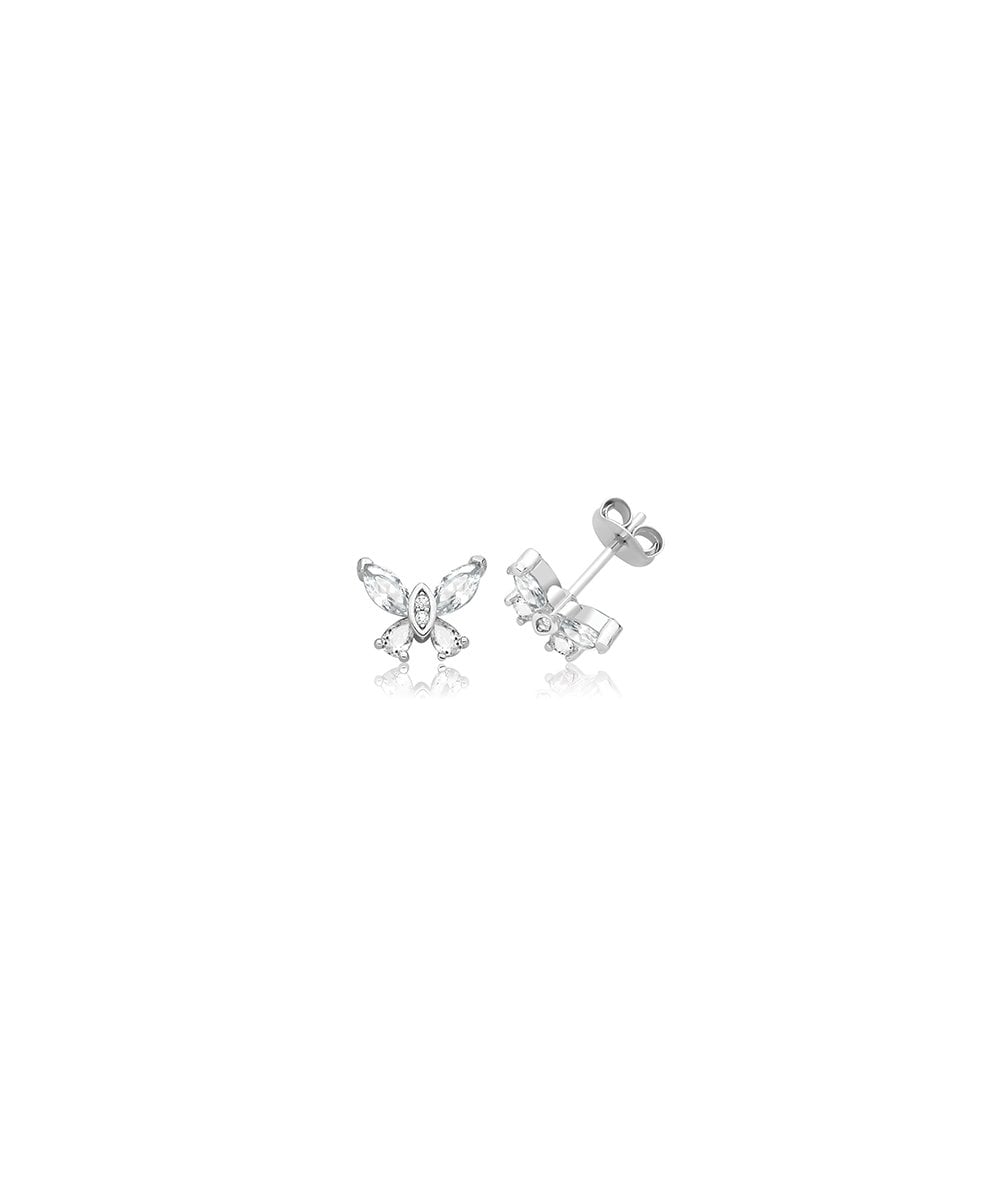 Silver CZ Butterfly Stud Earrings