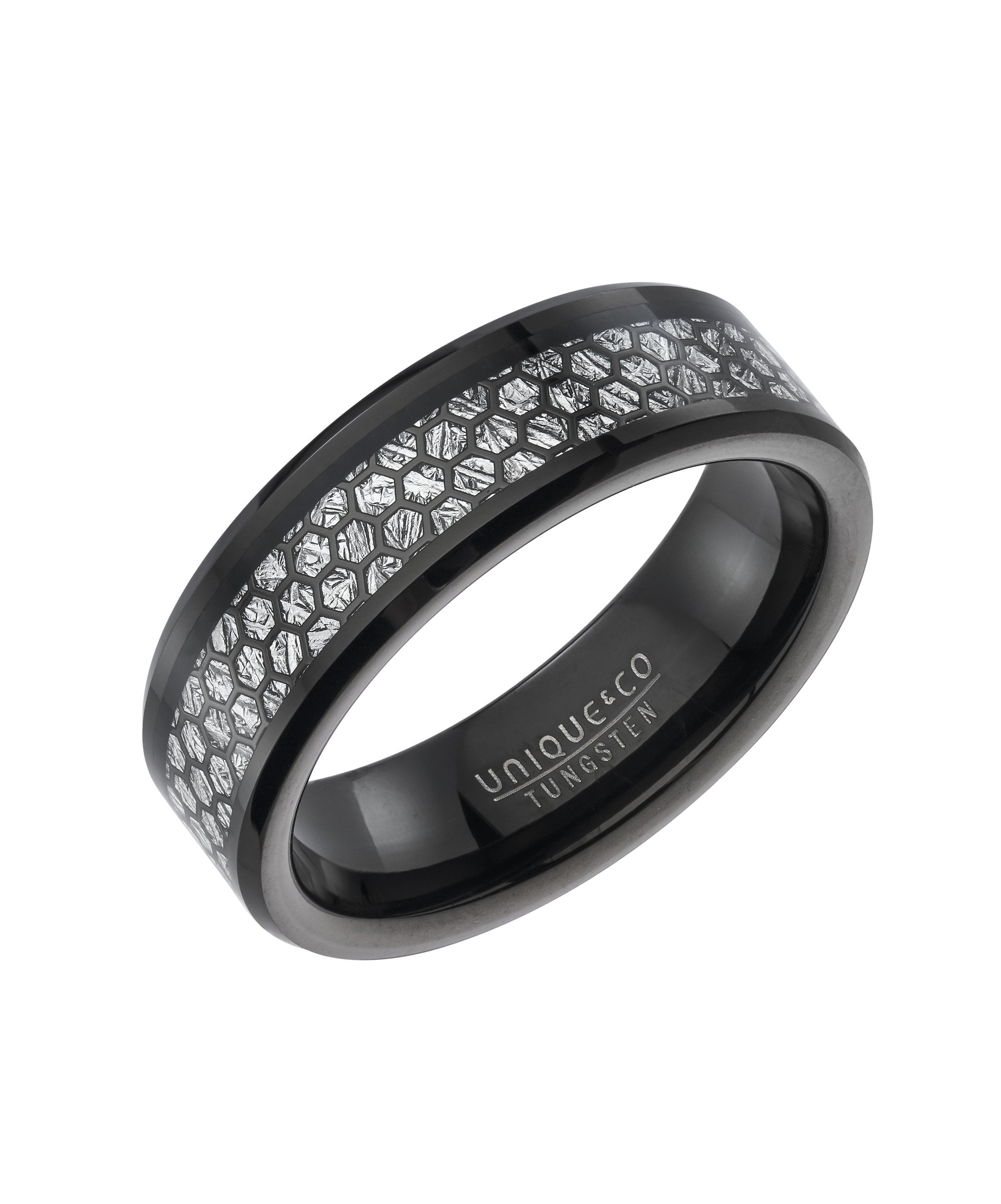 Tungsten 7mm Black Ring With Meteorite Paper Inlay - TUR-206