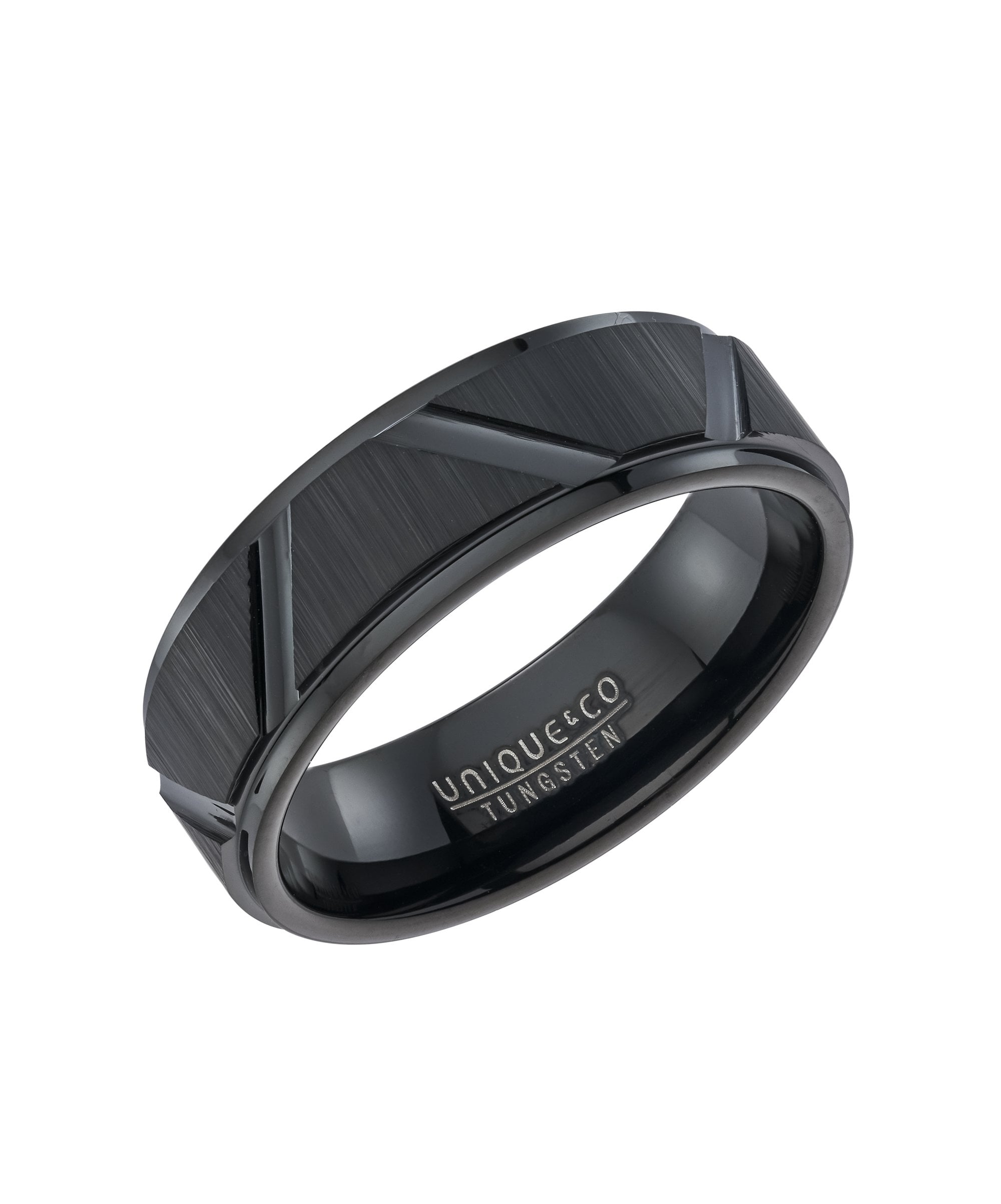 Tungsten 7mm Black Patterned Ring - TUR-215