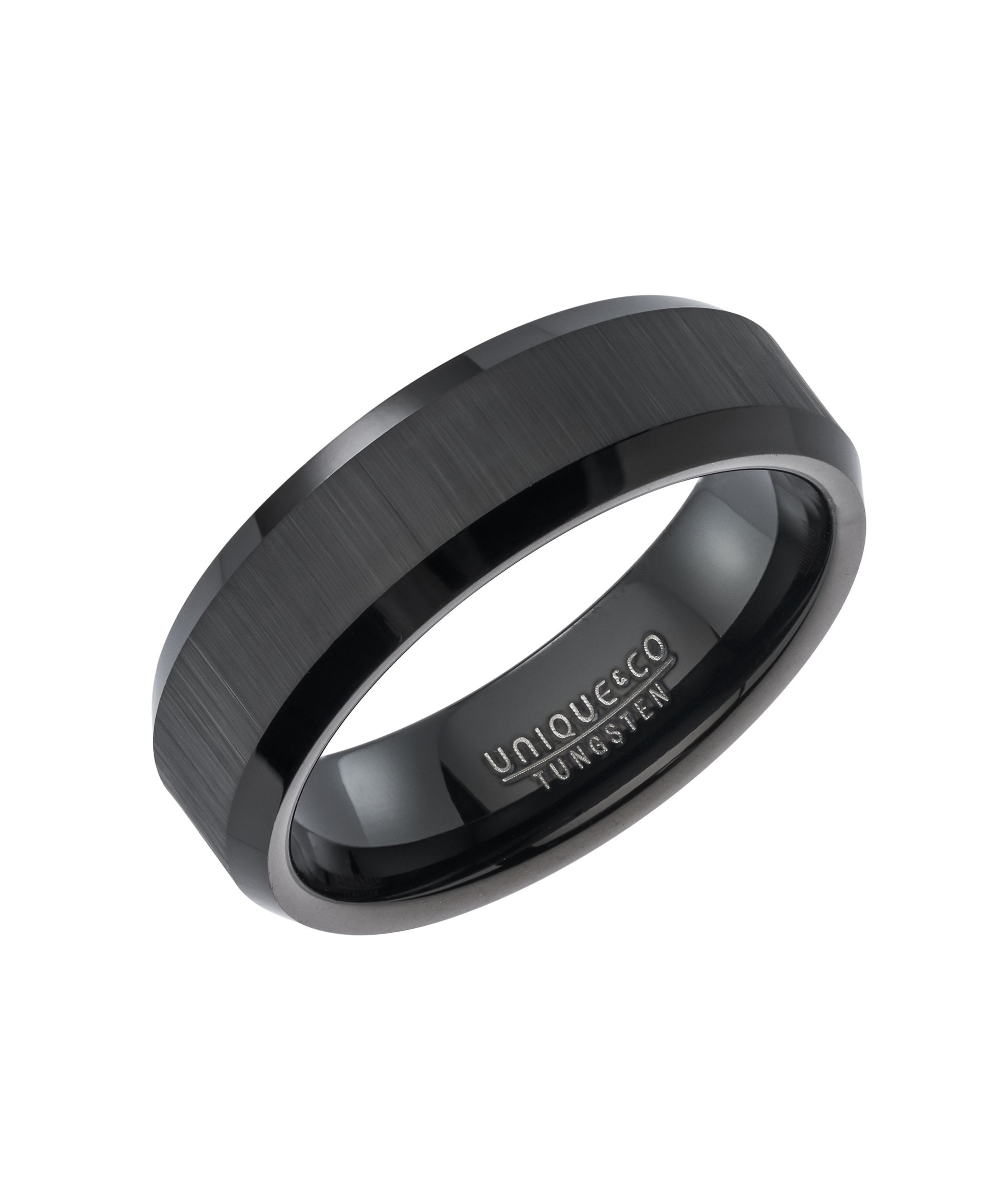 Tungsten 7mm Black Patterned Ring - TUR-217