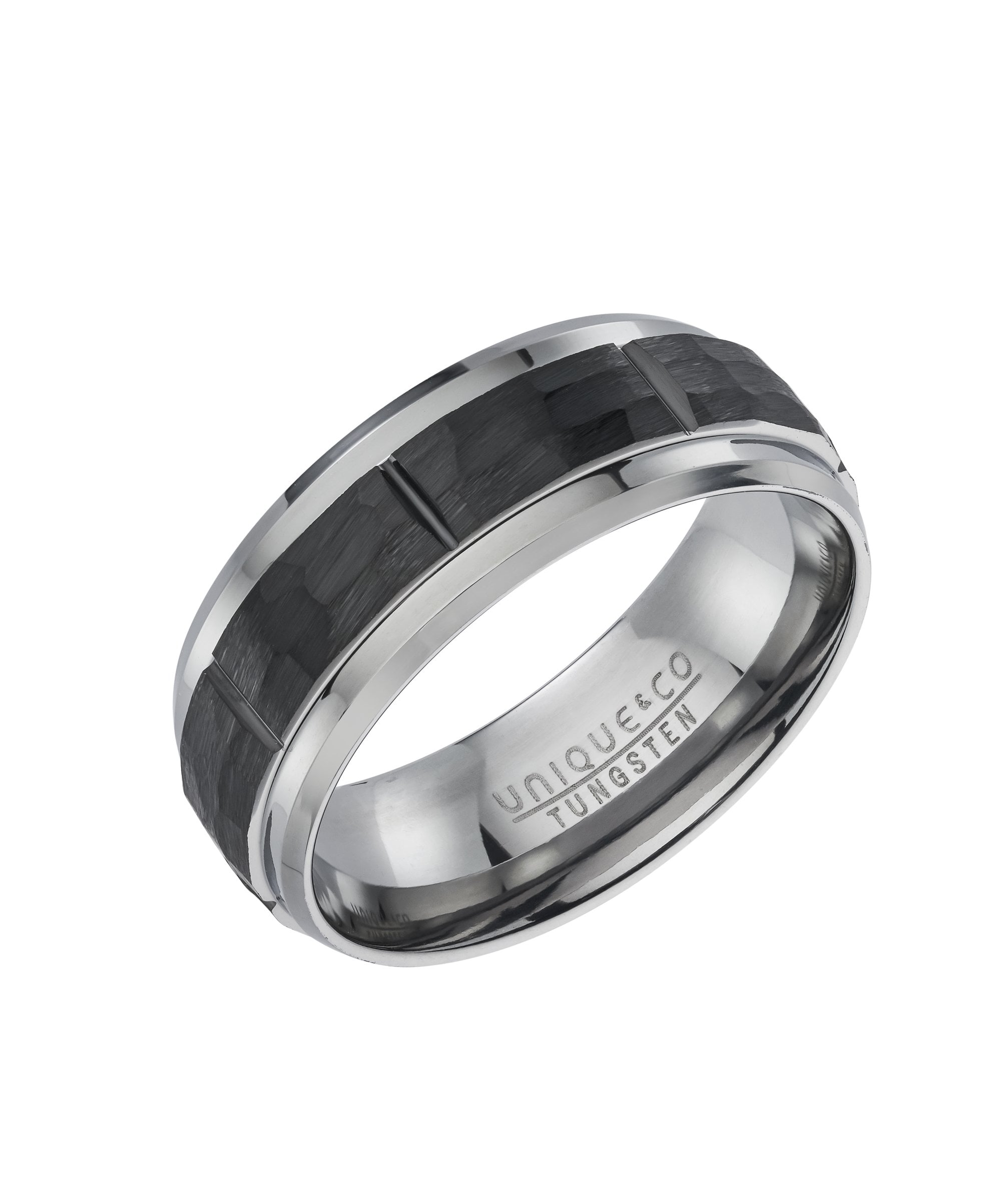 Tungsten 8mm Black Patterned Ring - TUR-225