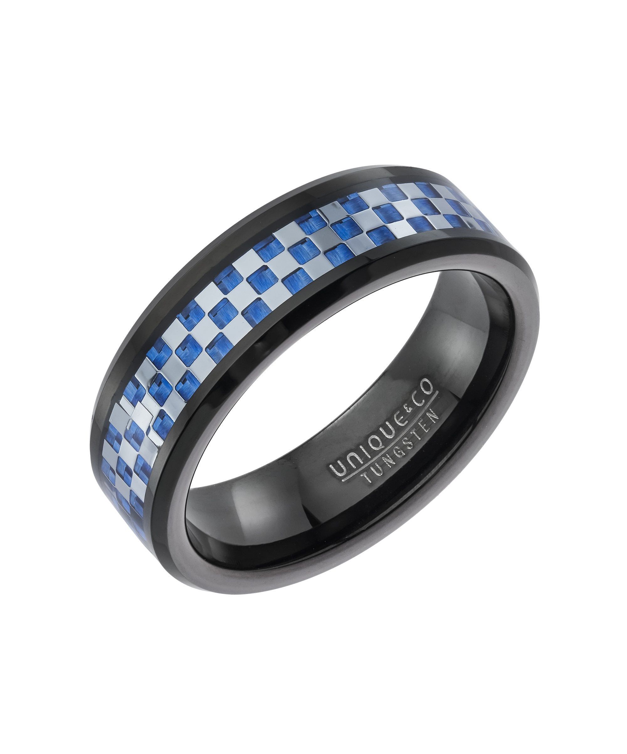 Tungsten 7mm Black Ring With Blue Carbon Fibre - TUR-228