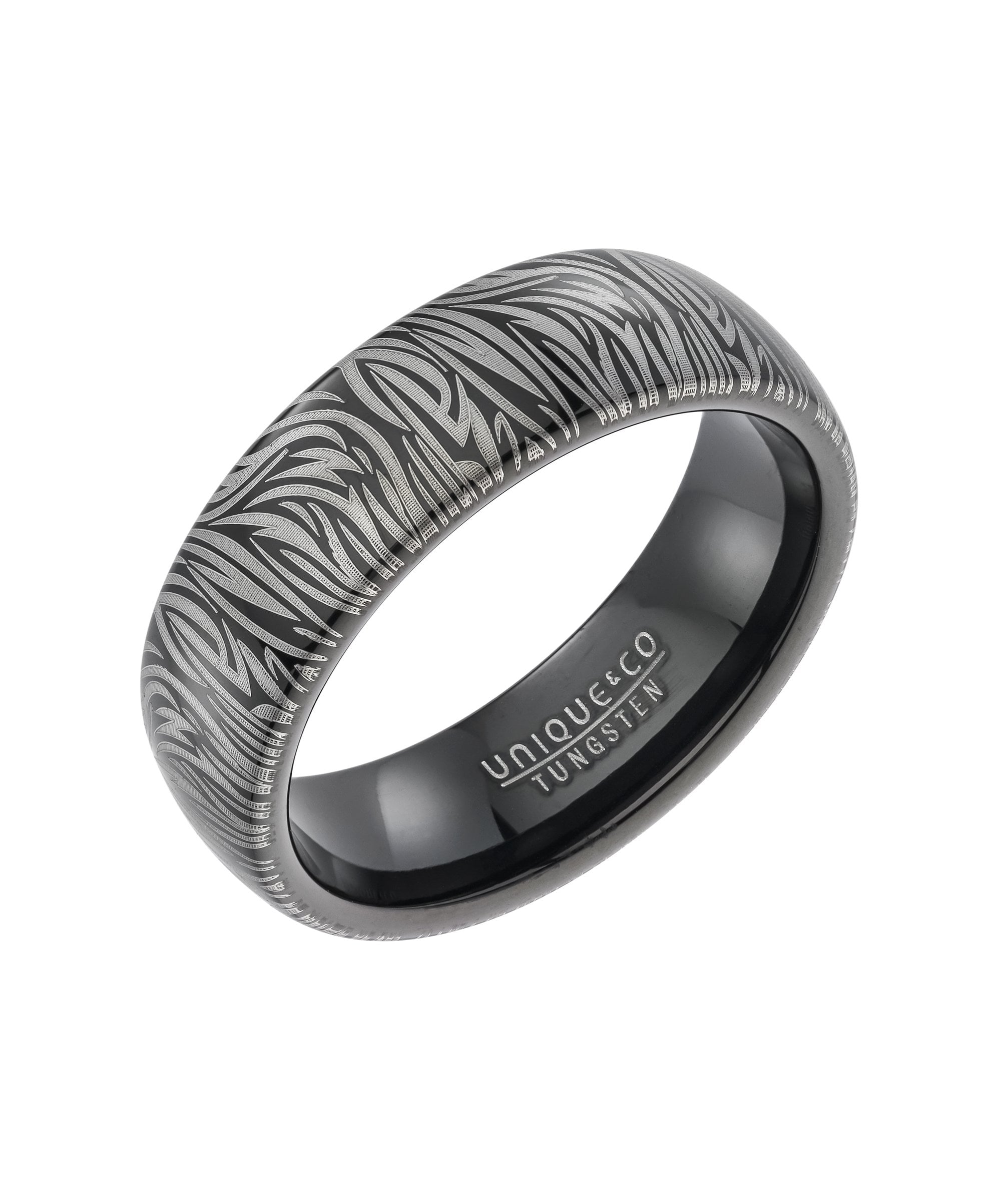 Tungsten 7mm Black Fancy Patterned Ring - TUR-229