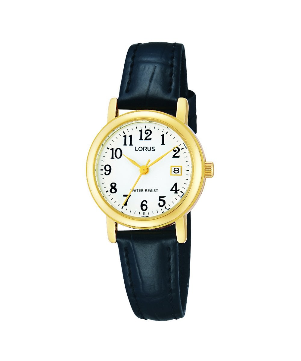 Lorus Black Leather Strap Ladies Watch - RH764AX5