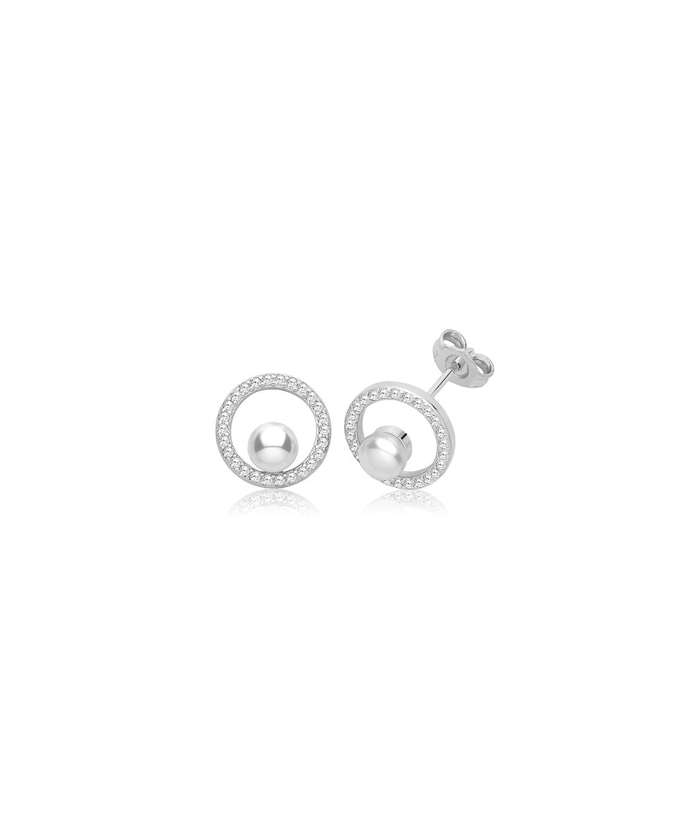 Silver Pearl & CZ Stud Earrings