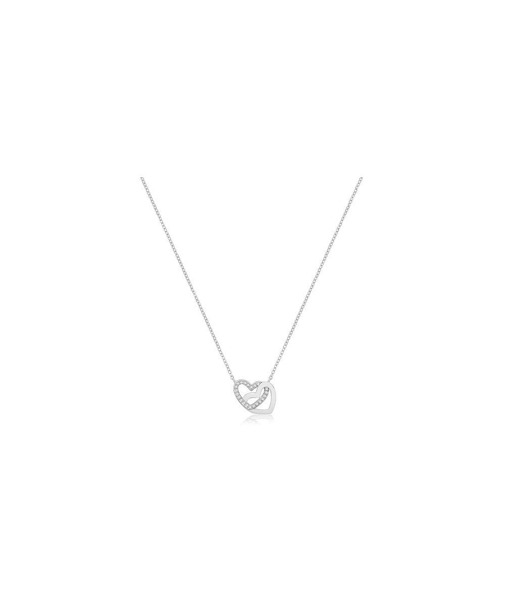 Silver CZ Interlocking Hearts Necklace