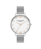 Olivia Burton Classics White Dial Silver Mesh Bracelet Watch