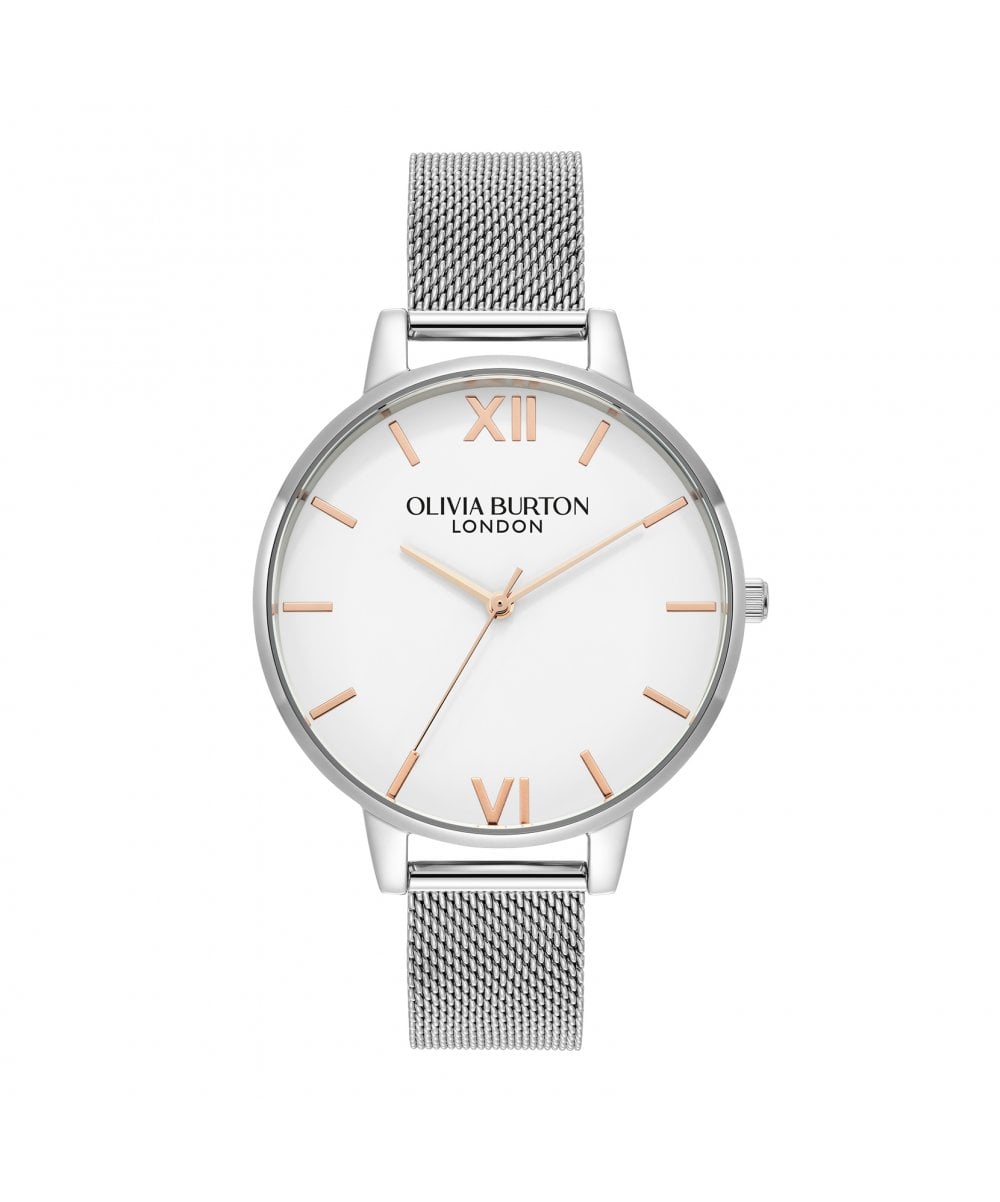 Olivia Burton Classics White Dial Silver Mesh Bracelet Watch