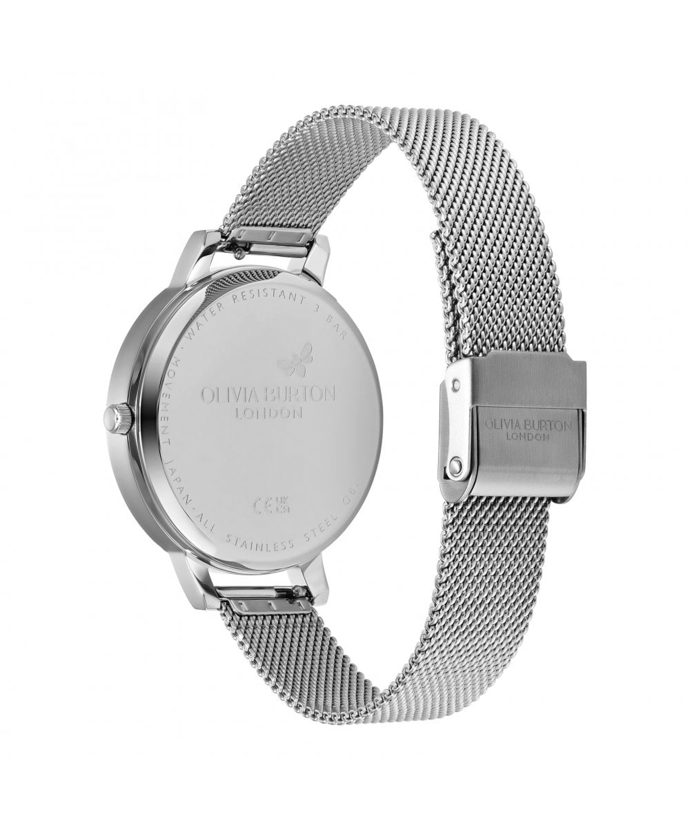Olivia Burton Classics White Dial Silver Mesh Bracelet Watch