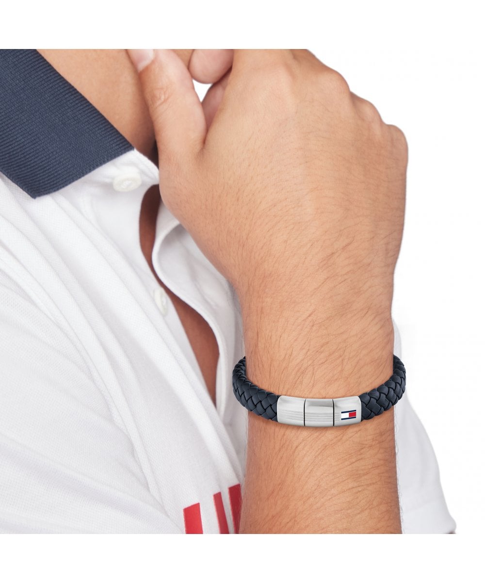 Tommy Hilfiger Round Braided Blue Leather Gents Bracelet