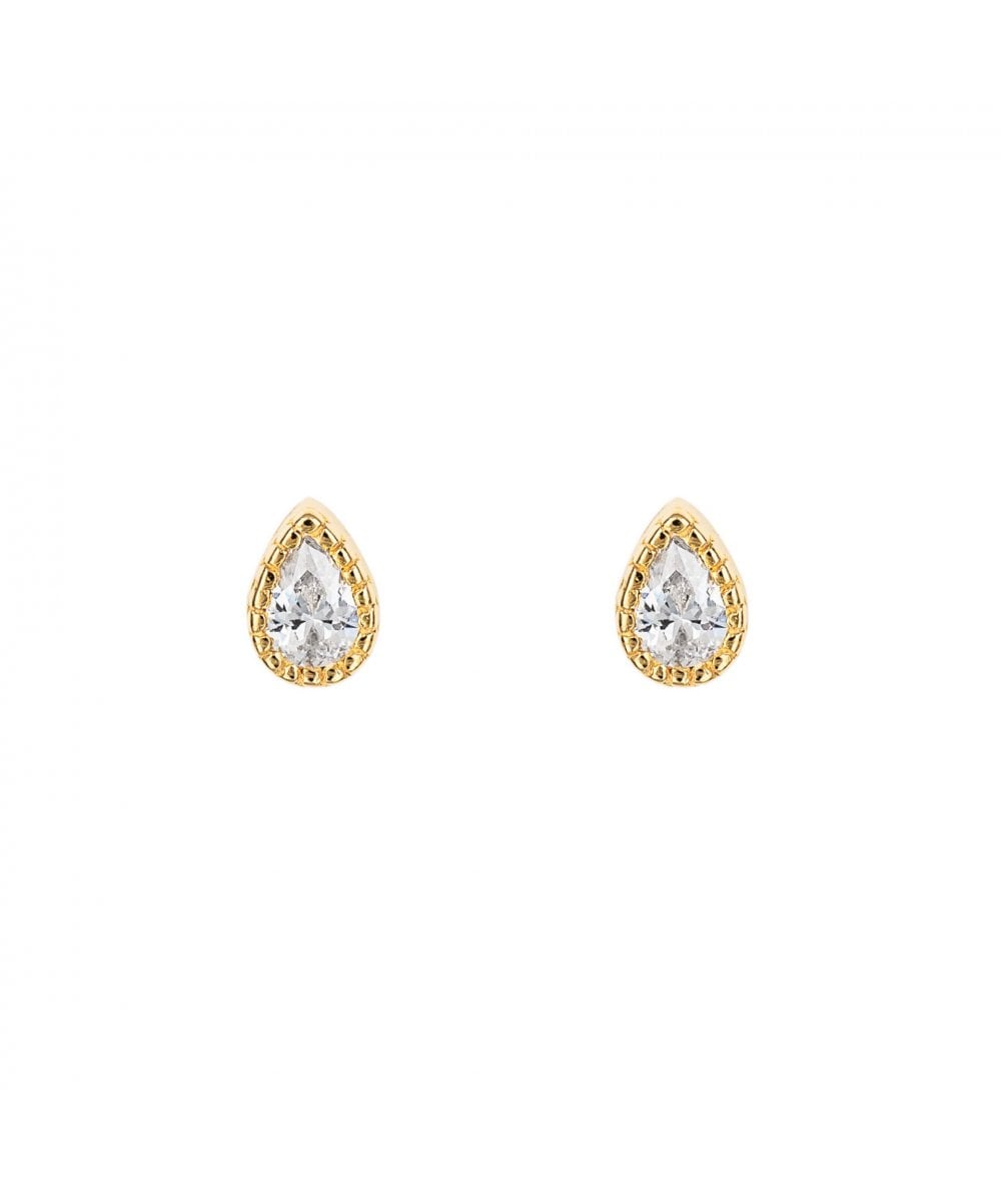Gold Plated Sterling Silver CZ Teardrop Stud Earrings
