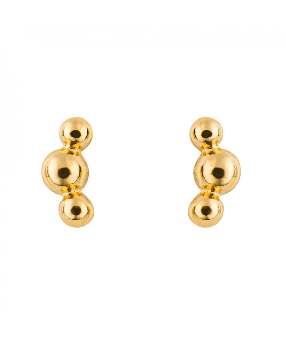 Gold Plated Sterling Silver Triple Ball Stud Earrings