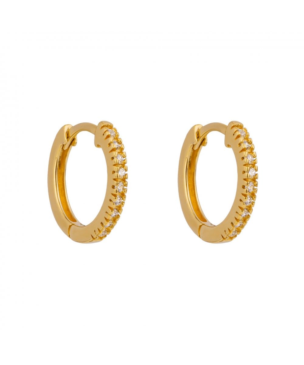 Gold Plated Sterling Silver CZ Thin Huggie Earrings
