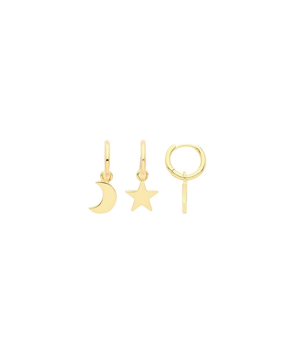 Gold Plated Sterling Silver Moon & Star Drop Earrings