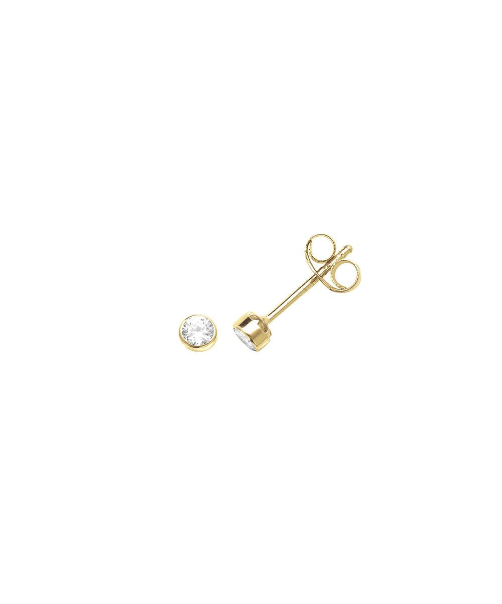 9ct Yellow Gold 3mm Rub Over CZ Stud Earrings