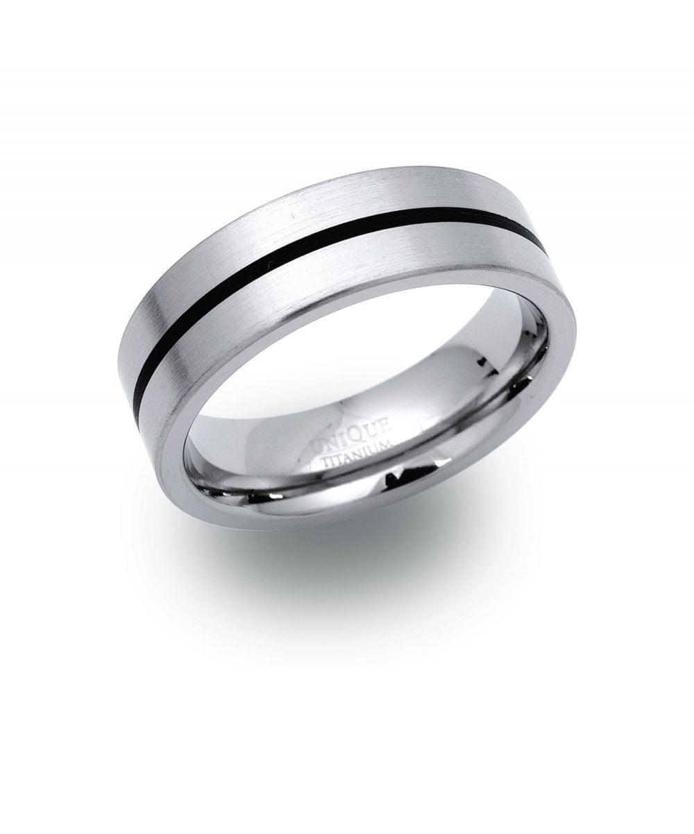 Titanium 7mm Black Groove Ring - TR-20