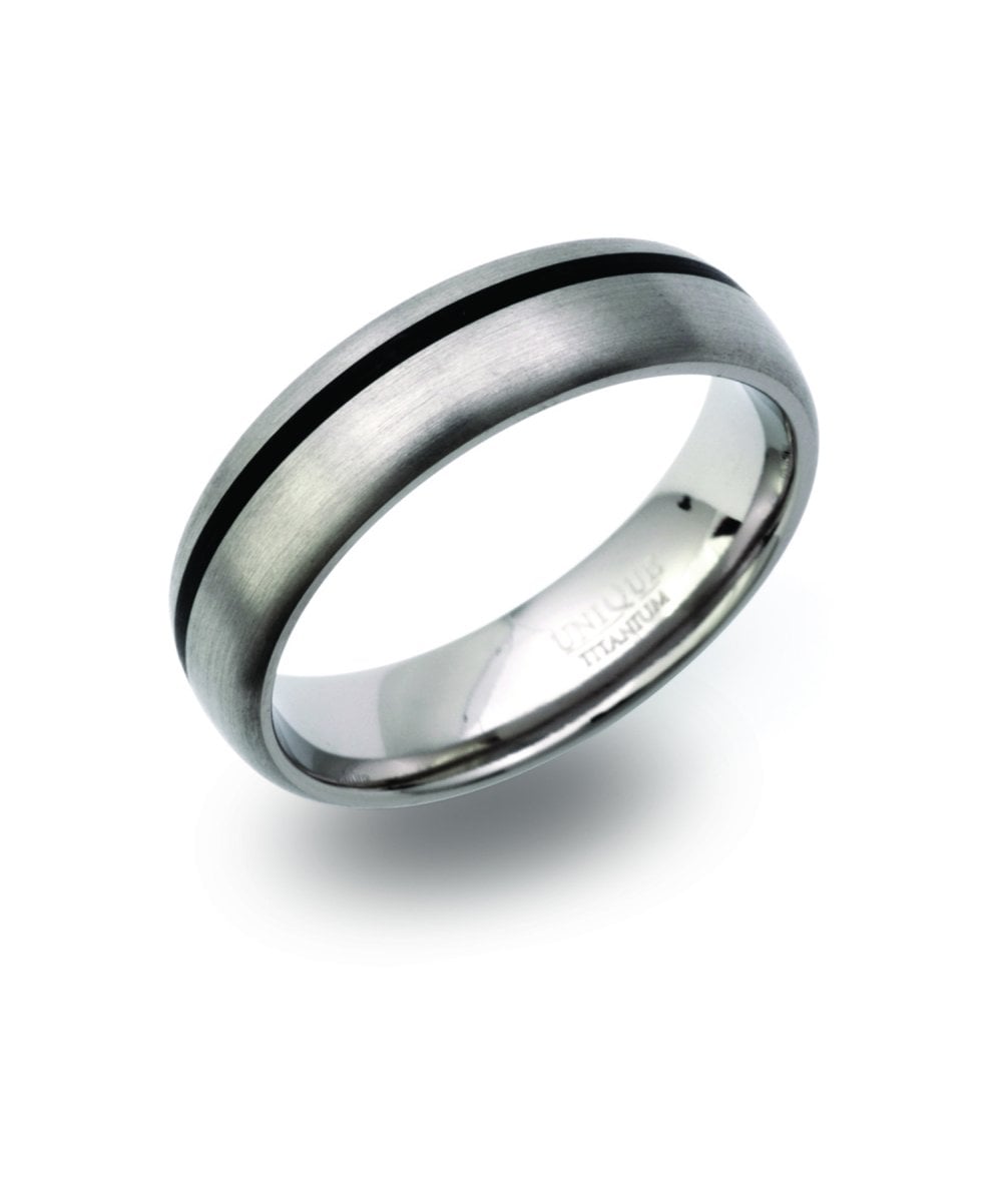 Titanium 6mm Black Groove Ring - TR-98