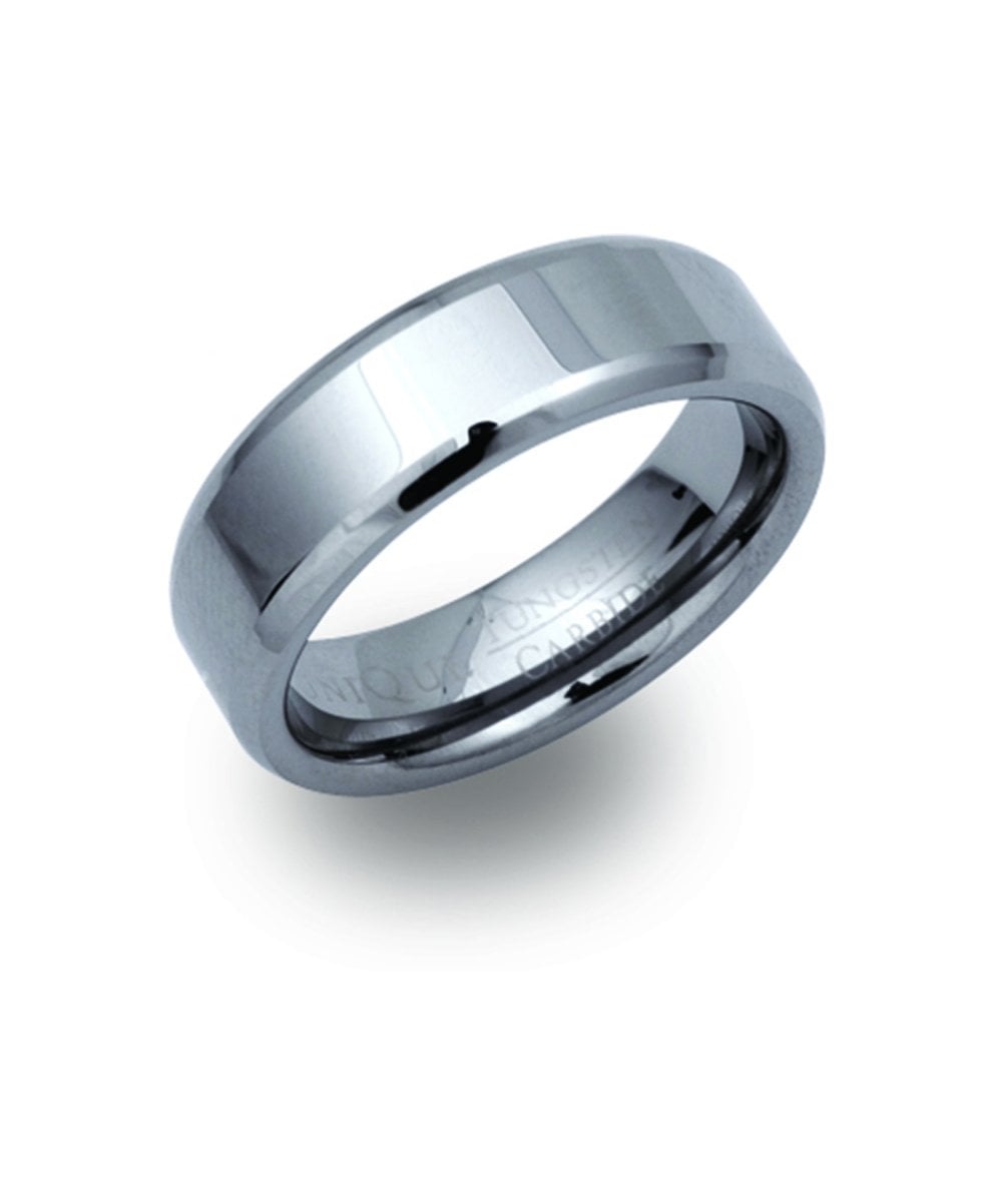 Tungsten 7mm Bevelled Edge Polished Ring - TUR-1
