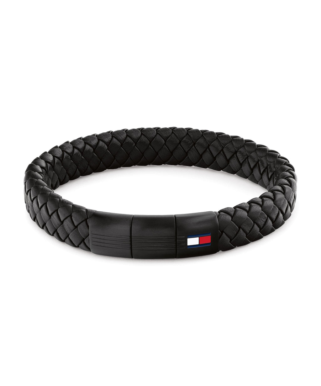 Tommy Hilfiger Round Braided Black Leather Gents Bracelet