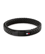 Tommy Hilfiger Round Braided Black Leather Gents Bracelet