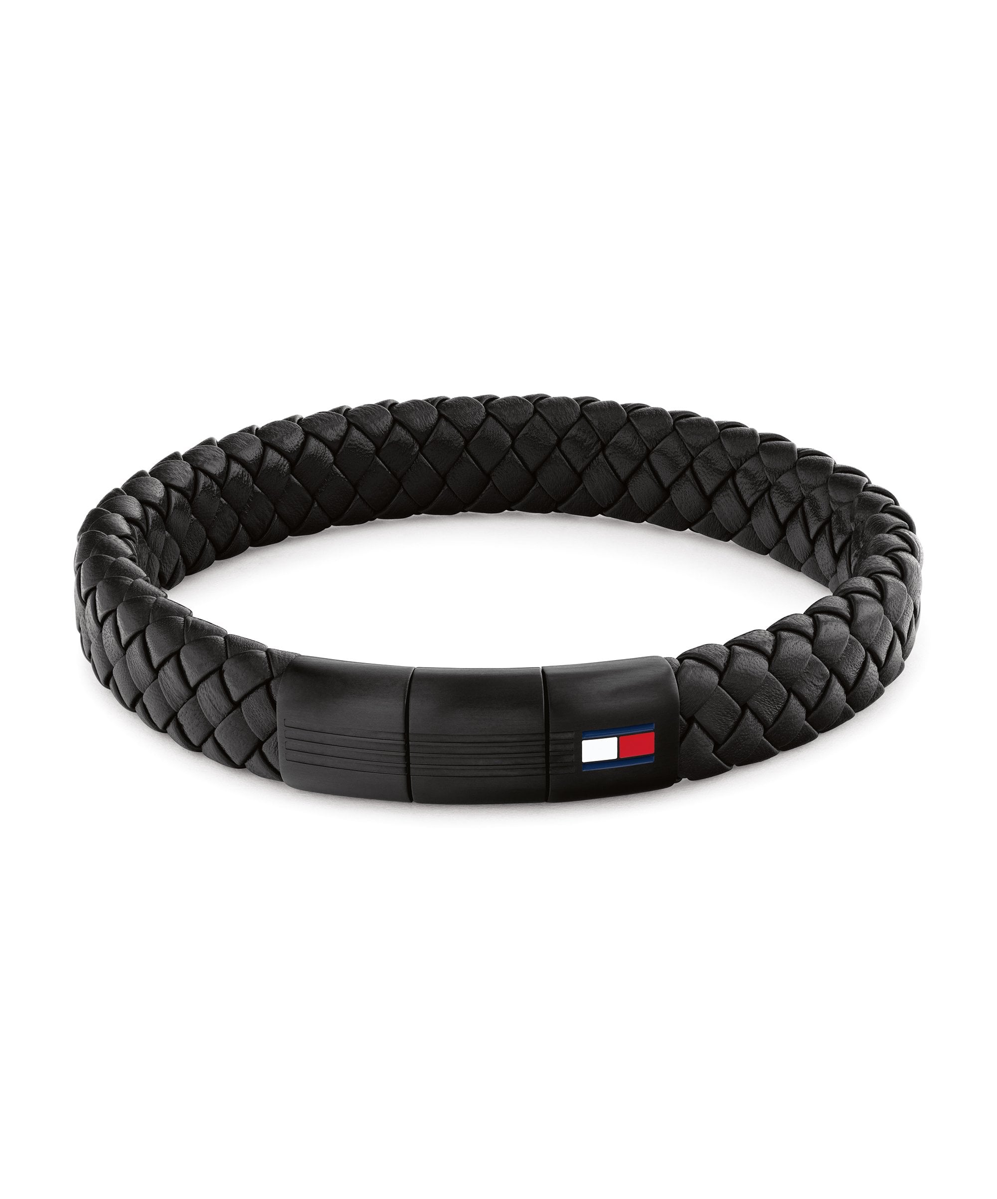 Tommy Hilfiger Round Braided Black Leather Gents Bracelet