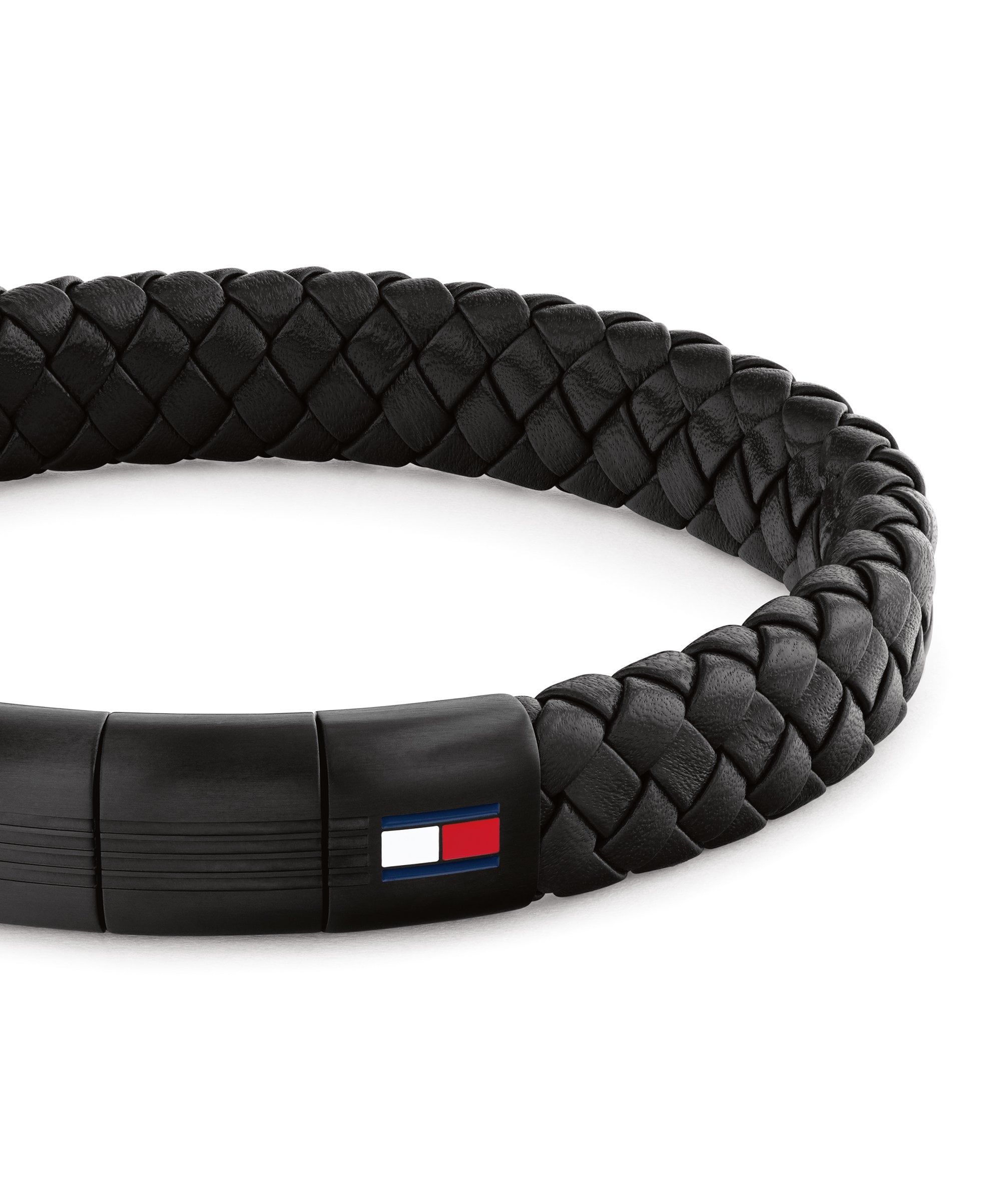 Tommy Hilfiger Round Braided Black Leather Gents Bracelet