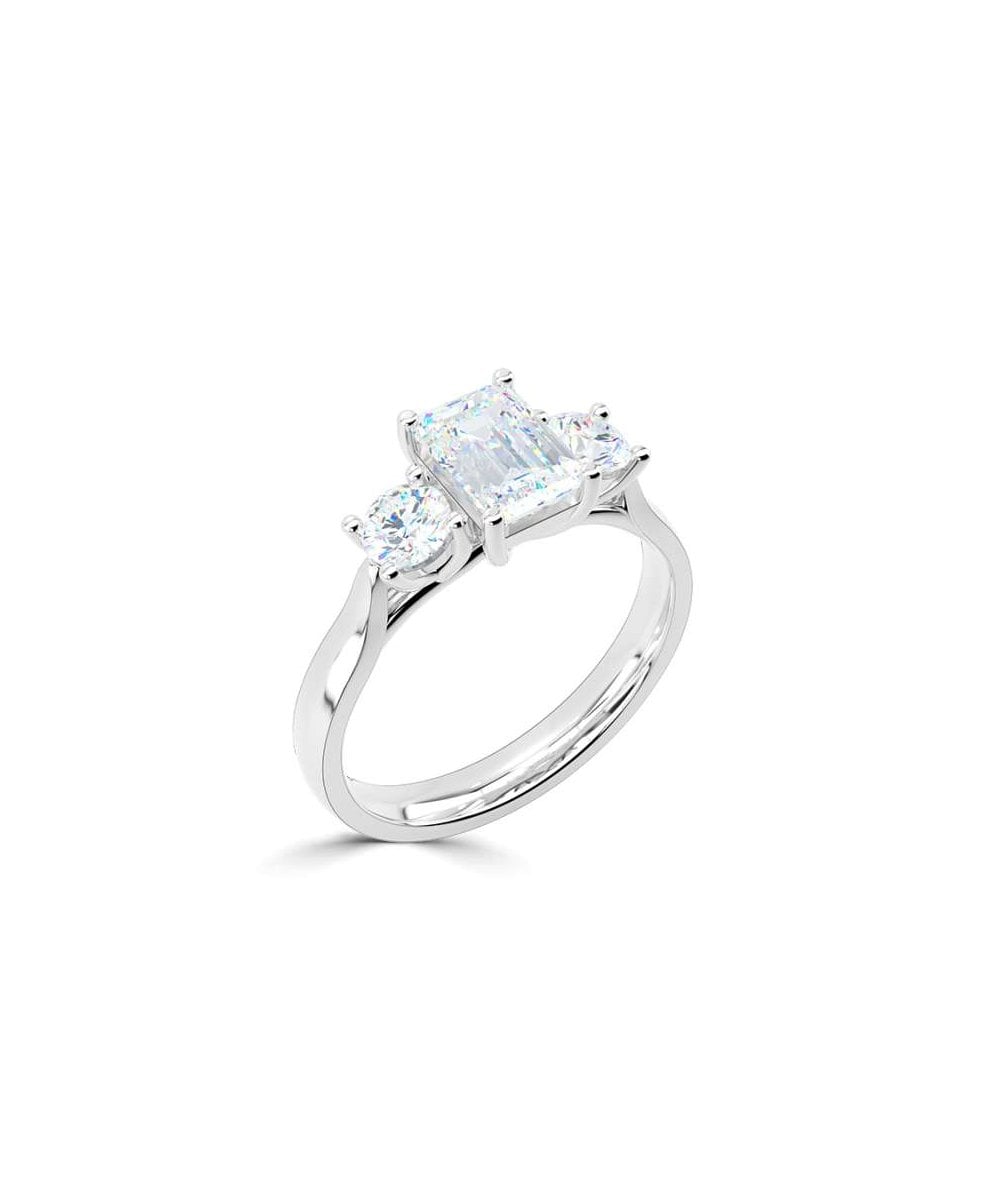 Lab Grown Diamond Trilogy Engagement Ring - Emerald Cut