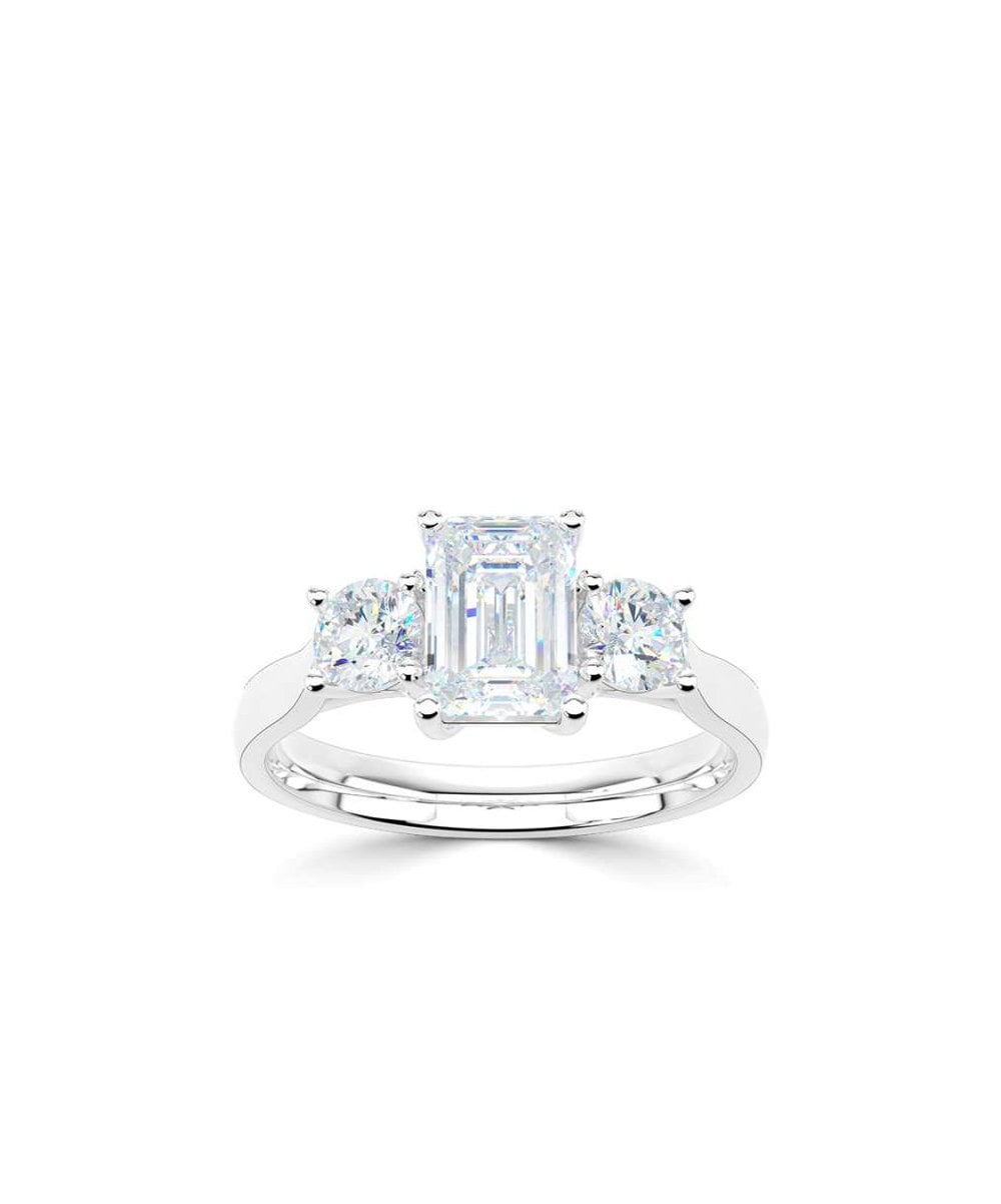 Lab Grown Diamond Trilogy Engagement Ring - Emerald Cut