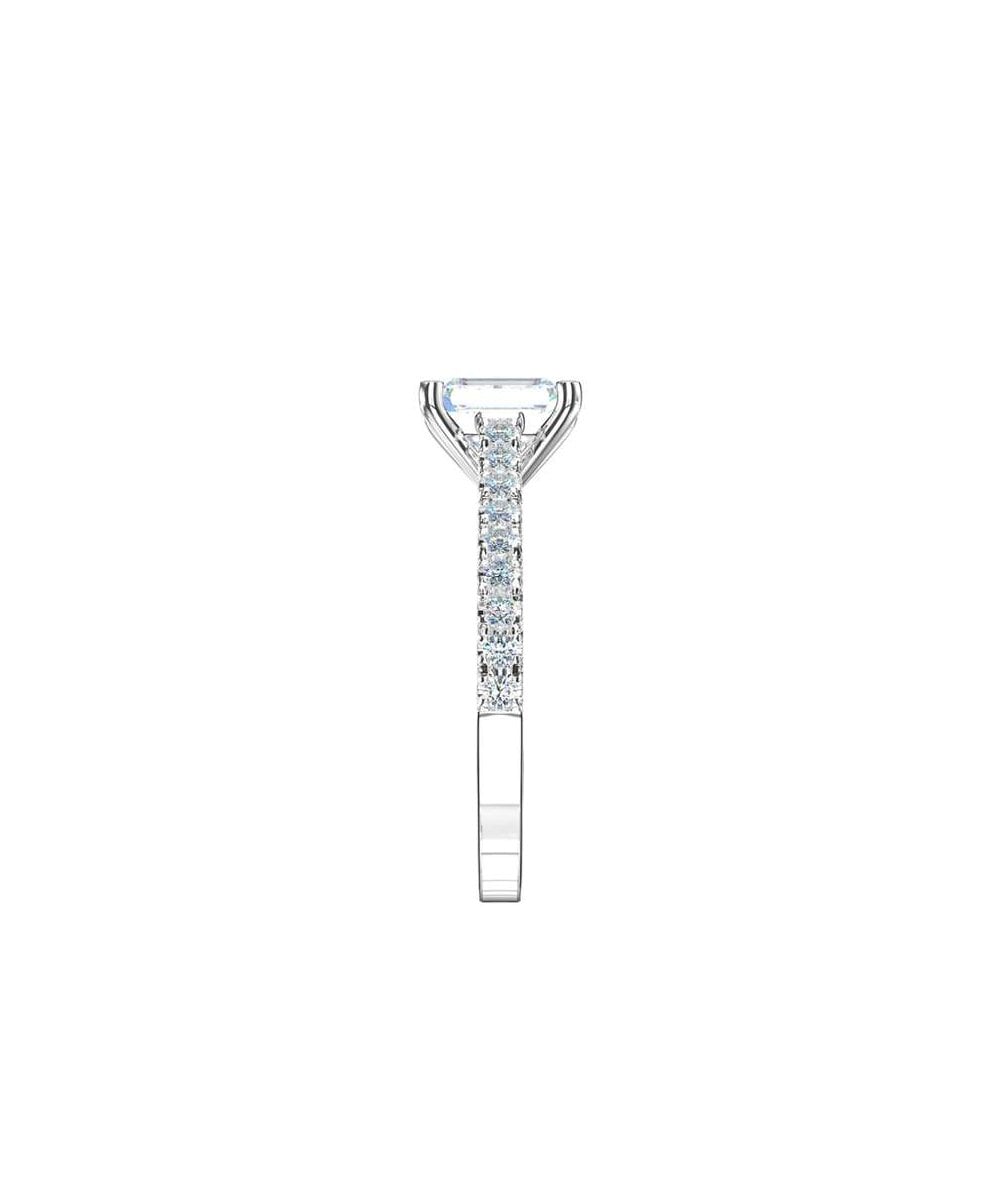 Lab Grown Diamond Diamond Band Engagement Ring - Emerald Cut