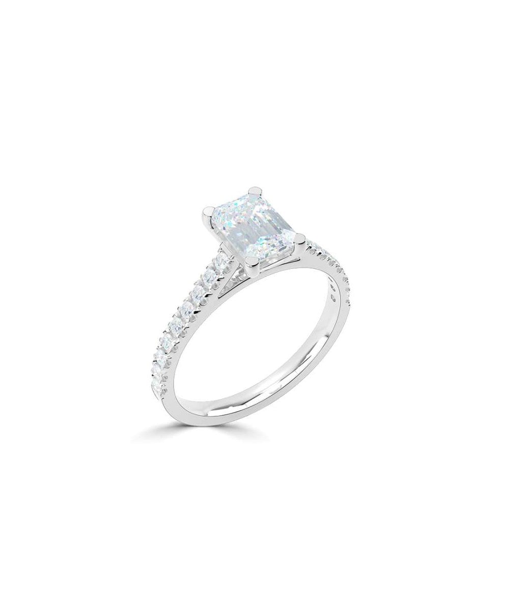 Lab Grown Diamond Diamond Band Engagement Ring - Emerald Cut