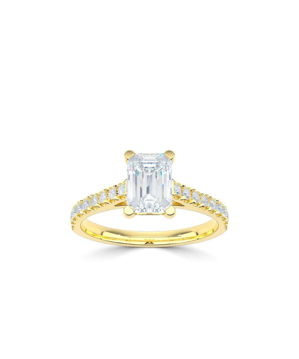 Lab Grown Diamond Diamond Band Engagement Ring - Emerald Cut