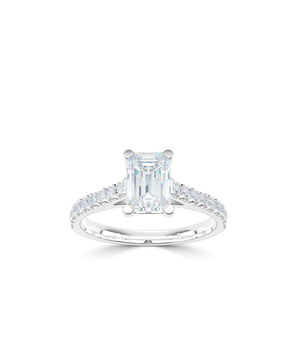 Lab Grown Diamond Diamond Band Engagement Ring - Emerald Cut