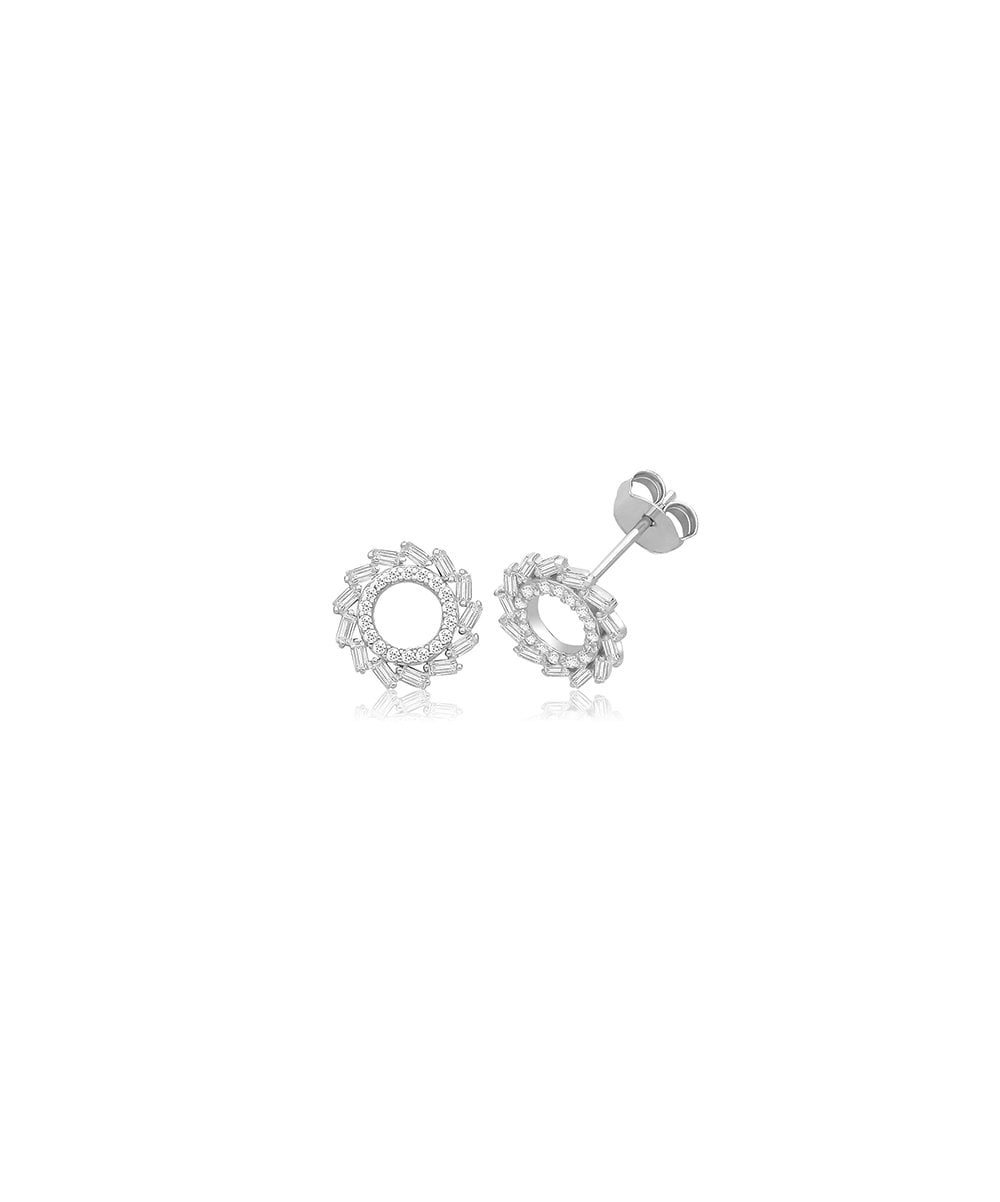 Silver Fancy CZ Circle Stud Earrings