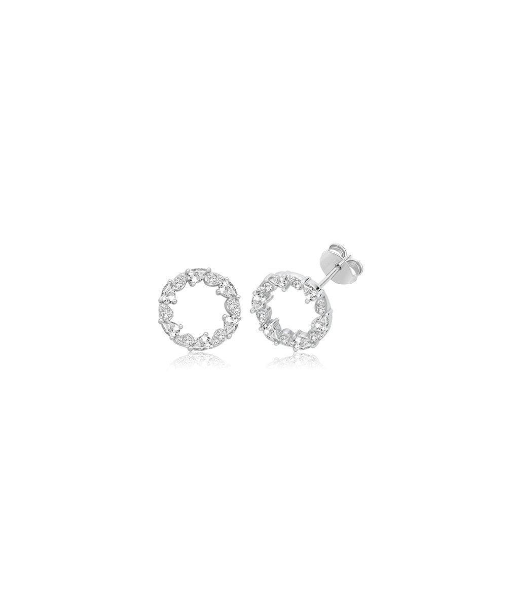 Silver Fancy CZ Circle Stud Earrings