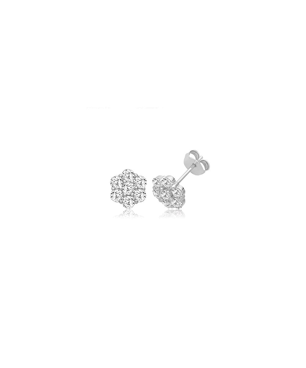 Silver CZ Cluster Stud Earrings