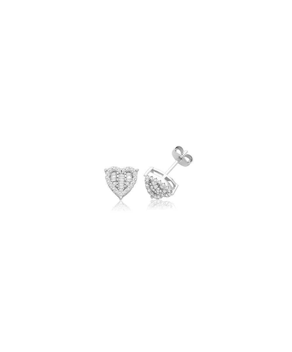 Silver CZ Heart Stud Earrings