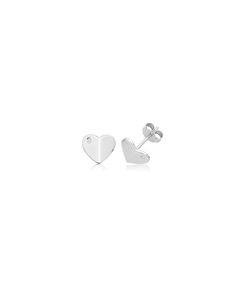 Silver CZ Heart Stud Earrings