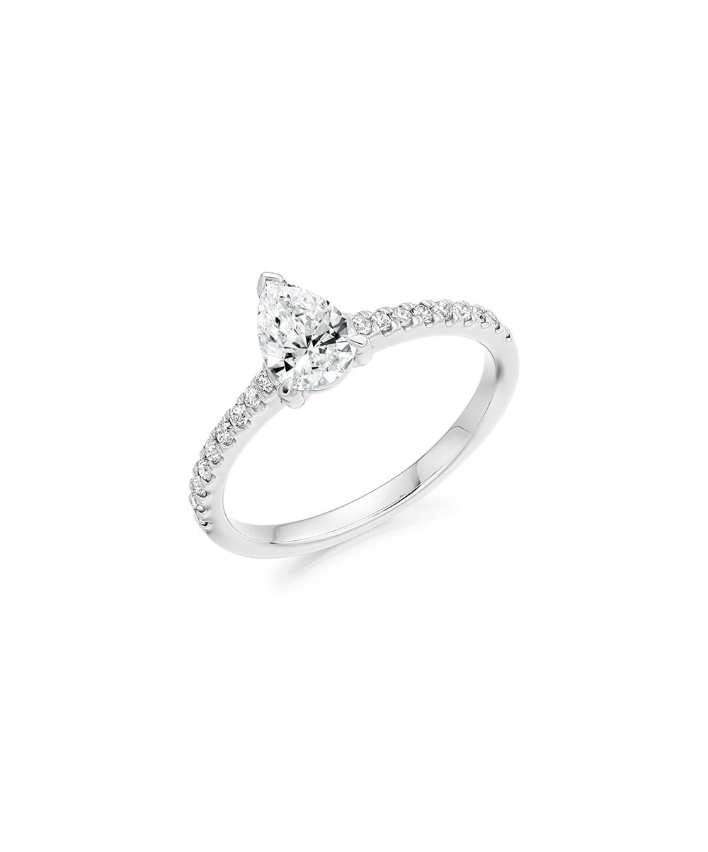 Natural Diamond Diamond Band Engagement Ring - Pear