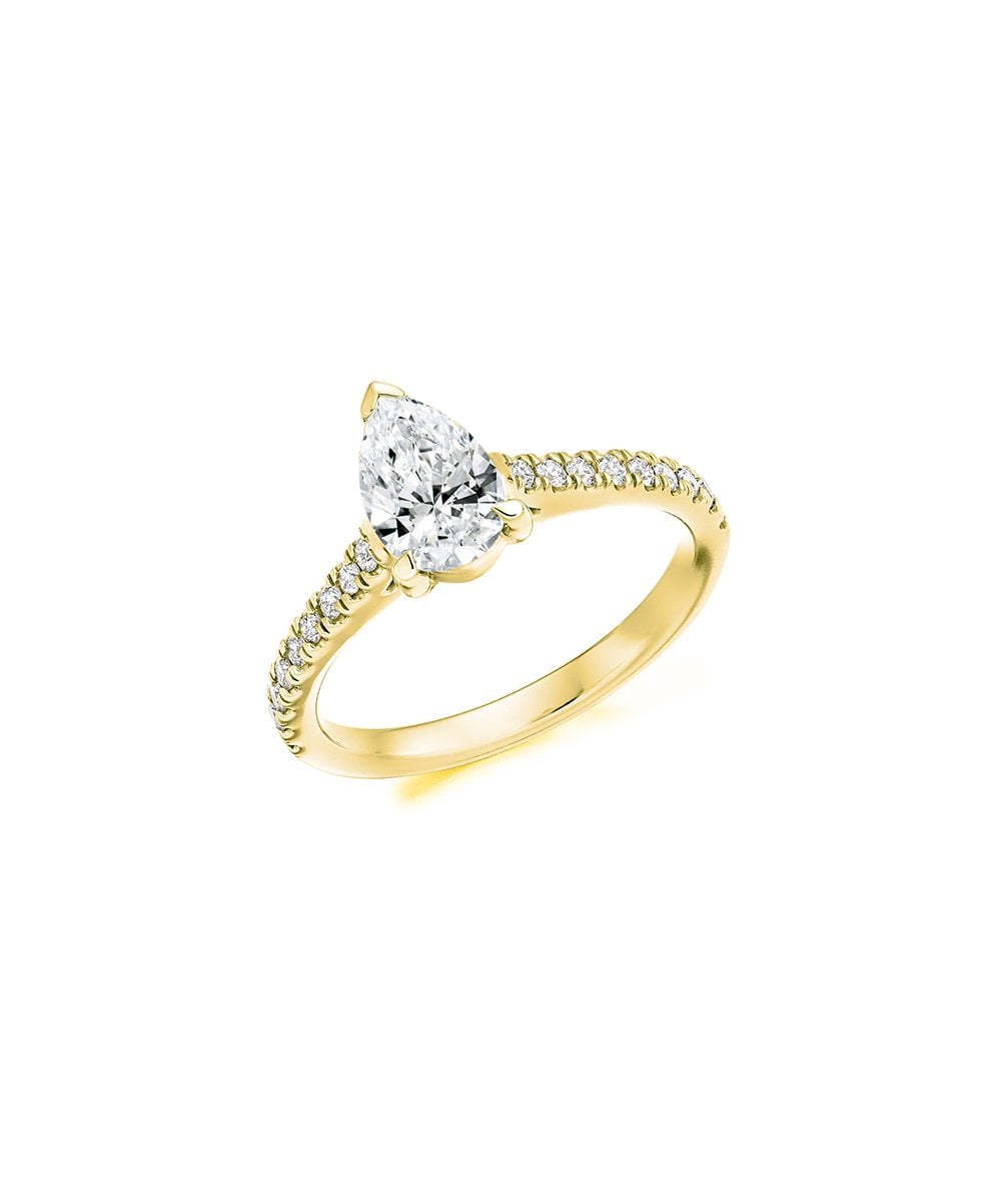 Natural Diamond Diamond Band Engagement Ring - Pear