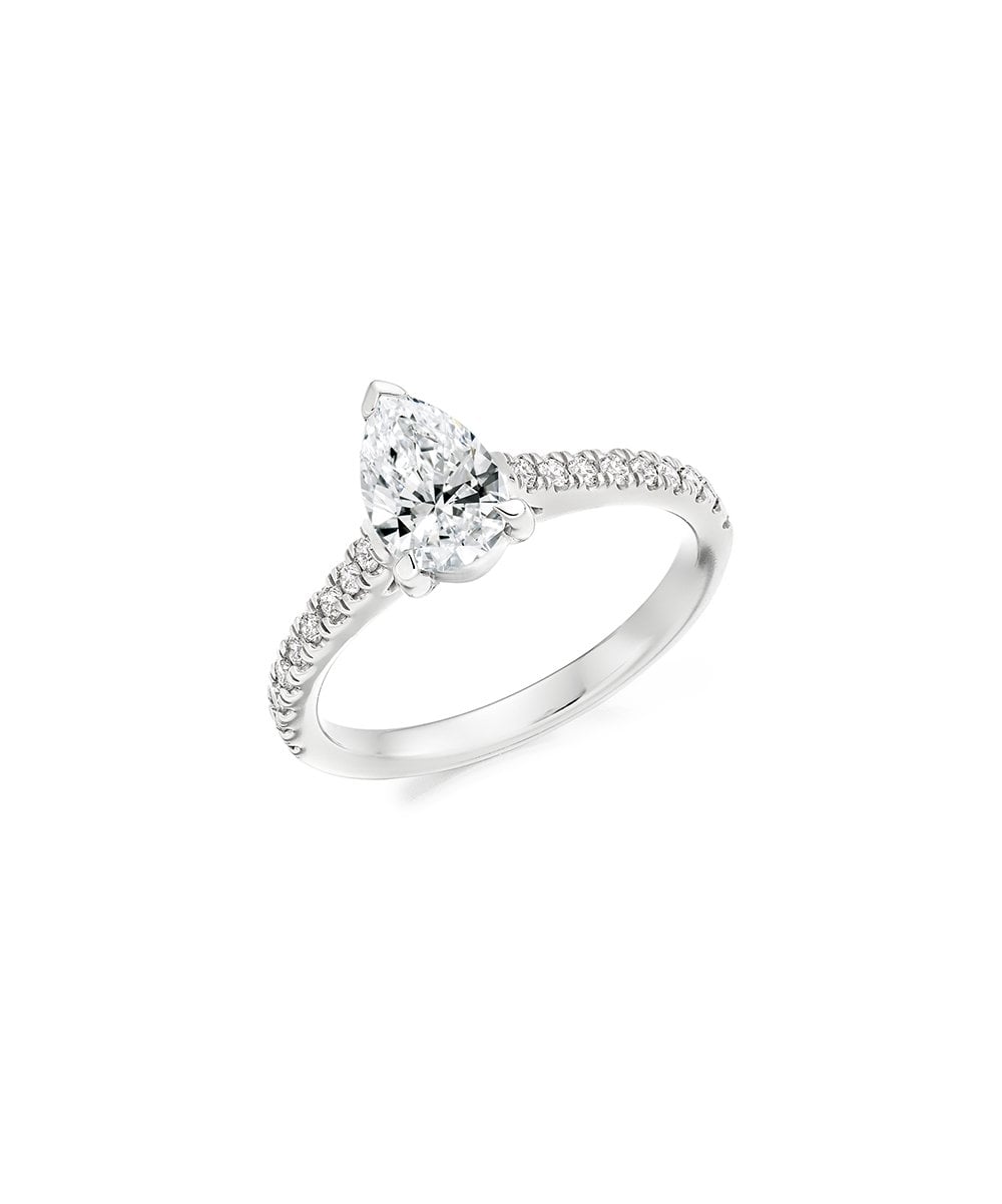 Natural Diamond Diamond Band Engagement Ring - Pear