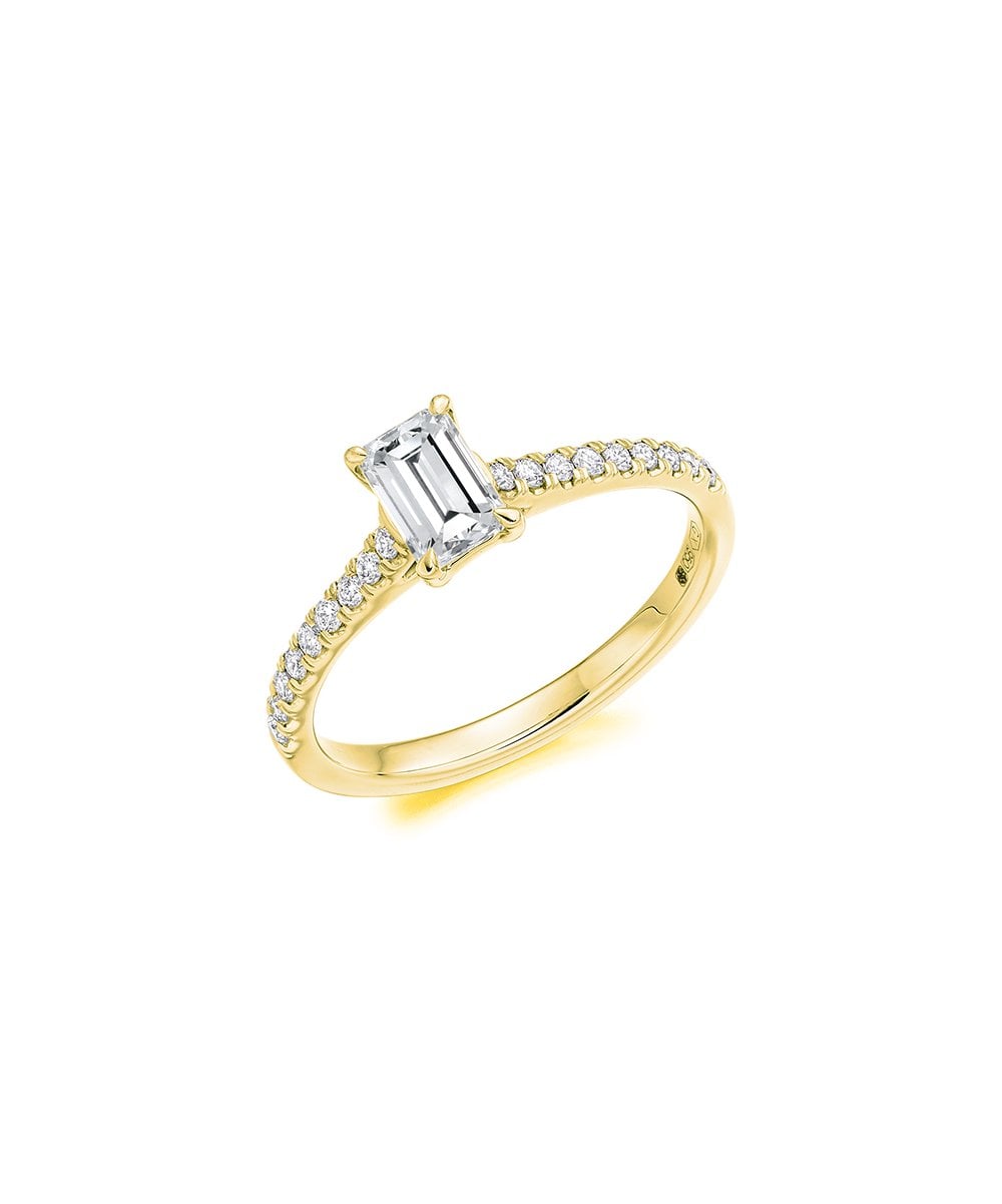 Natural Diamond Diamond Band Engagement Ring - Emerald Cut