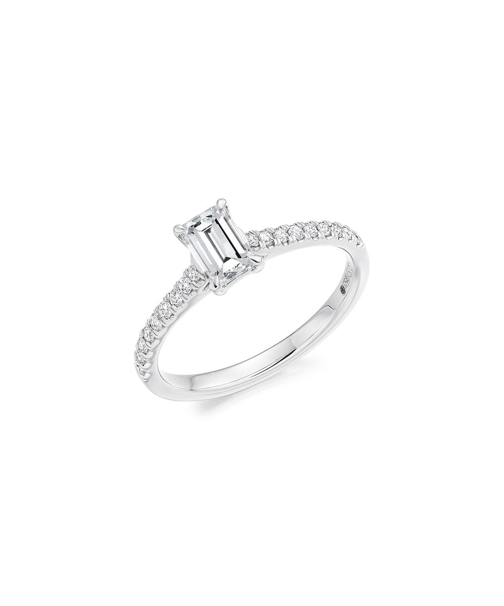 Natural Diamond Diamond Band Engagement Ring - Emerald Cut