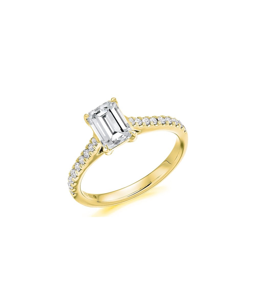 Natural Diamond Diamond Band Engagement Ring - Emerald Cut