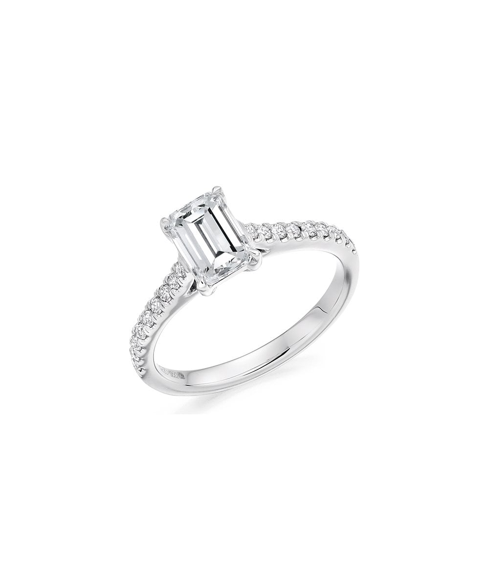 Natural Diamond Diamond Band Engagement Ring - Emerald Cut