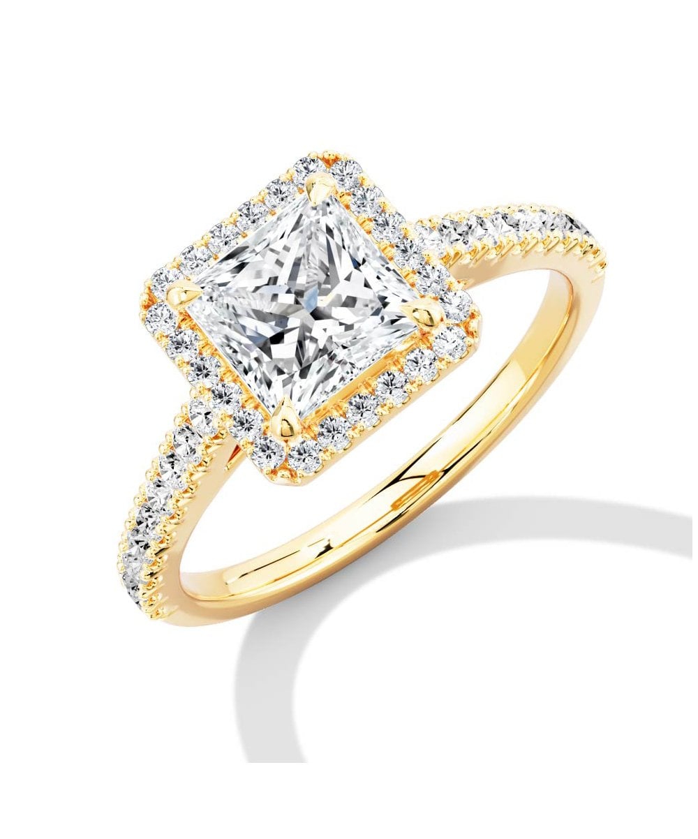 Natural Diamond Halo Engagement Ring - Princess Cut