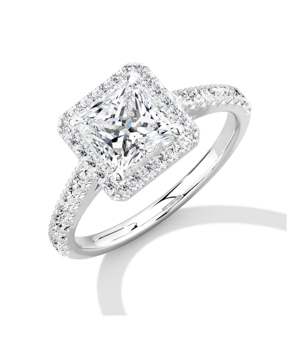Natural Diamond Halo Engagement Ring - Princess Cut