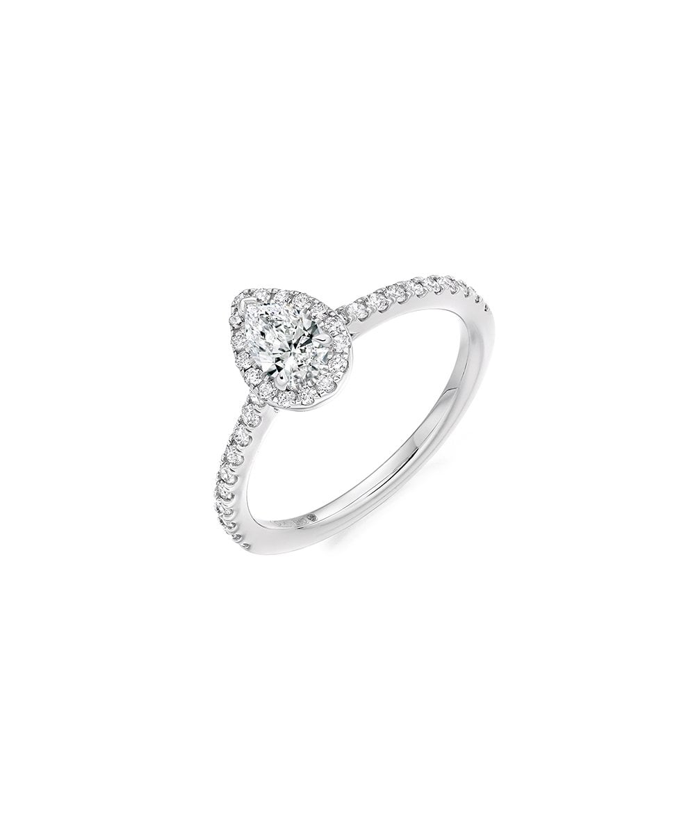 Natural Diamond Halo Engagement Ring - Pear