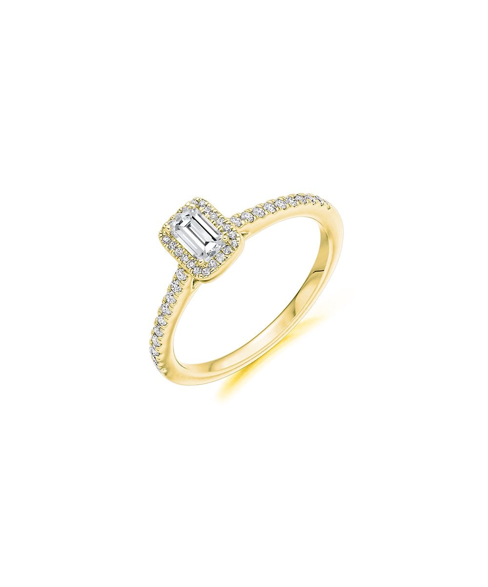 Natural Diamond Halo Engagement Ring - Emerald Cut