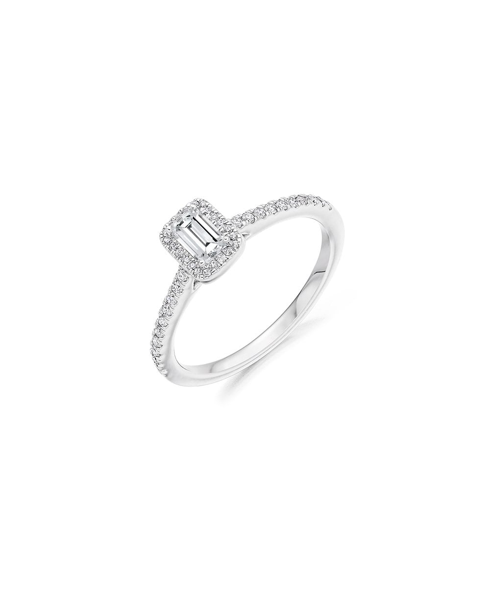 Natural Diamond Halo Engagement Ring - Emerald Cut